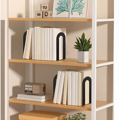 Chunful 6 Pcs Modern Metal Book Ends for Shelves Decorative Small Bookends Book Shelf Organizer Minimalist Design Stopper to Hold Books for Home Office (Black,7.5 * 5.75 * 3.5inch)