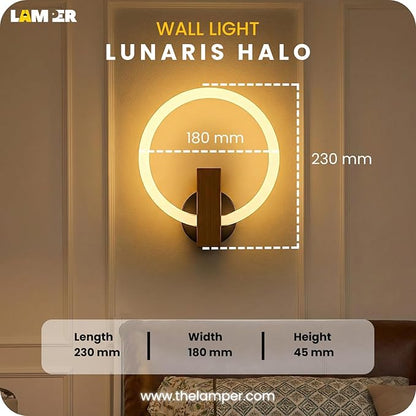 Lamper Lunaris Halo LED Wall Light Hardwired 1 Pack Modern Ring Wall Sconce for Bedroom & Living Room Warm White Indoor Wall Mounted Light Fixture for Hallway, Office & Accent Wall Décor
