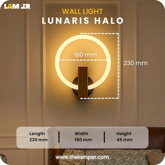 Lamper Lunaris Halo LED Wall Light Hardwired 1 Pack Modern Ring Wall Sconce for Bedroom & Living Room Warm White Indoor Wall Mounted Light Fixture for Hallway, Office & Accent Wall Décor