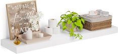 Heimlove 12 Inch Deep Floating Shelves, 55 x 12 inches Long Wall Shelf, Large Extra Display Shelf & Storage Shelf, Rustic Wood Wall Shelves for Fireplace Mantel, Set of 1(White)