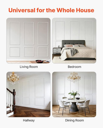 VEVOR Wall Molding 3 Pack, Wainscoting Panels Kit, Lightweight Paintable Polystyrene, Easy to Install, Waterproof Accent Wall Trim for Interior Décor Living Room, Bedroom, White (24x54 + 24x24 in)