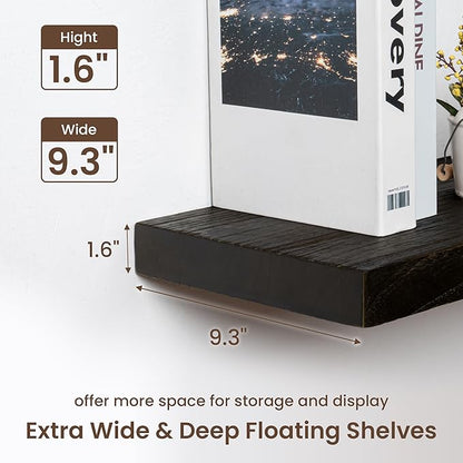 fuqing Floating Shelves for Wall - 24 Inch Wood Wall Shelves Set of 2-24 Inch Wide x 9.3 Inch Deep Natural Floating Wood Shelves with Upgraded Metal Brackets for Room