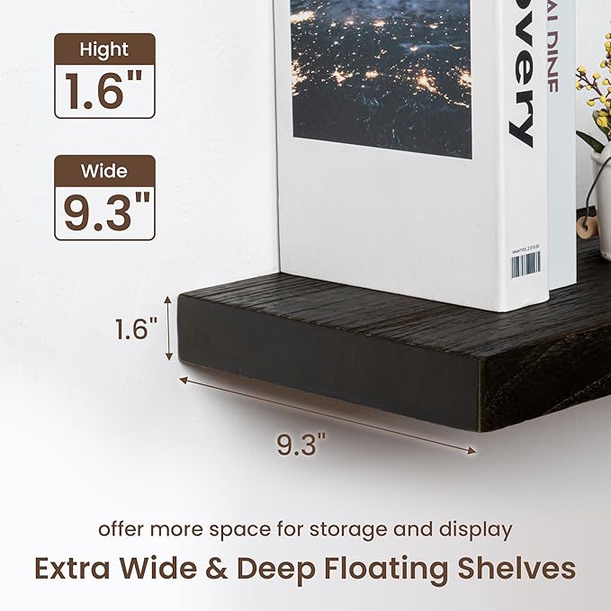 fuqing Floating Shelves for Wall - 36 Inch Dark Wood Shelves Set of 2-36 Inch Wide x 9.3 Inch Deep x 1.6 Inch Thick Wood Wall Shelves for Room Decor & Storage
