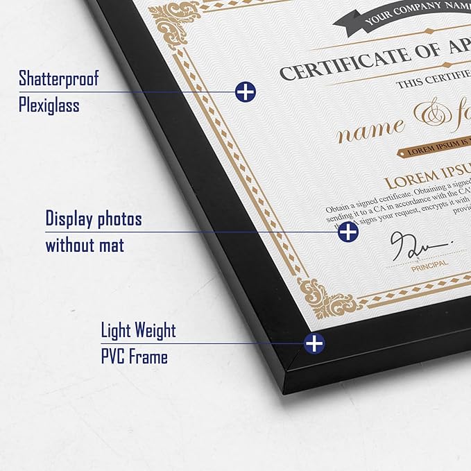 Hoikwo 18 Packs 8.5x11 Black Multi Plastic Picture Frames Set with Plastic Cover, Certificate Frames for Document Diploma Award, Light Weight Bulk 8.5 by 11 Frames Pack for Wall Hanging and Table