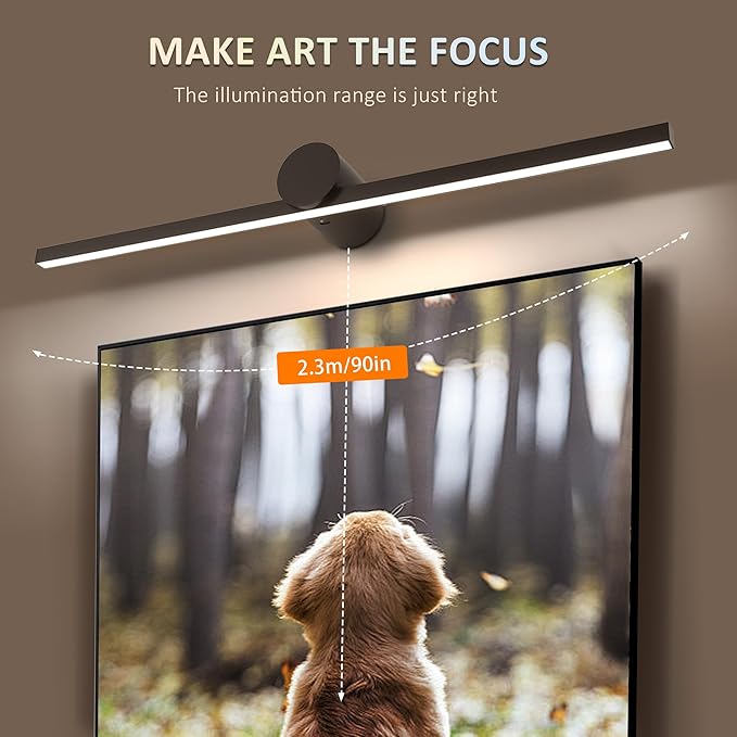 ZitoStory Battery Operated Picture Light for Wall with Remote,Minimalism Wireless Dimmable Art Lights for Paintings Rechargeable Gallery Light Artwork Lighting for Canvas, Portrait (Black,23'' Inch)