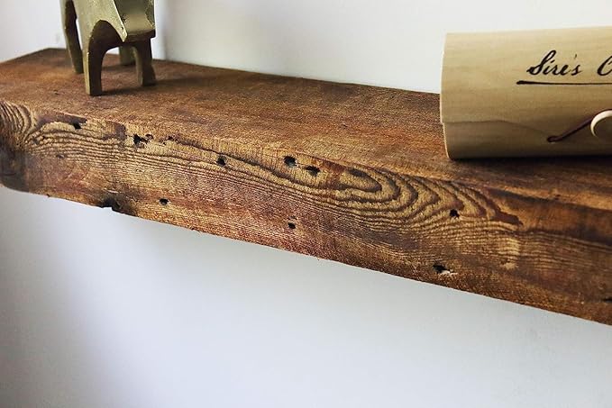 Modern Timber Craft Reclaimed Wood Wall Shelf | Solid Rustic American Barnwood with Floating Shelf Brackets | 2.75