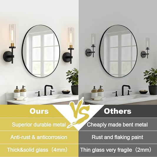 Wall Sconces Set of Two, Black and Gold Bathroom Sconces with Clear Glass, Hardwired Sconces Wall Decor Set of 2, Modern Wall Light Fixtures for Bathroom Mirror Living Room Bedroom Hallway