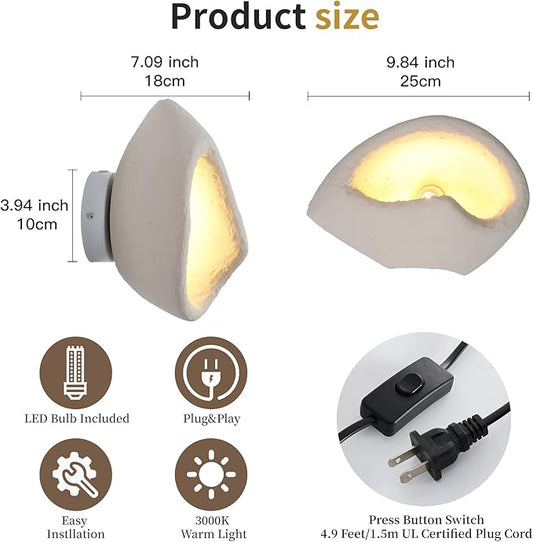Modern Wall Sconce Plug in, Indoor Wall Light Fixture, Retro Industrial Cement Stone Style Wall Mounted Lamp for Living Room Bedroom Restaurant Vanity Hallway Stairs, Bulb Included