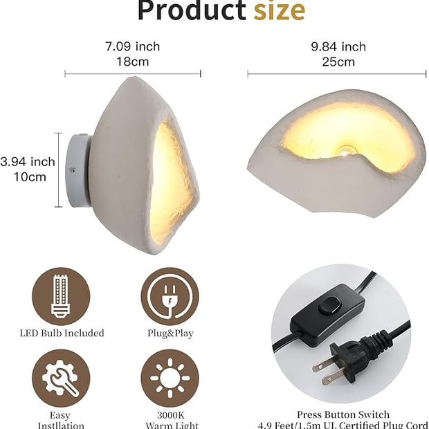 Modern Wall Sconce Plug in, Indoor Wall Light Fixture, Retro Industrial Cement Stone Style Wall Mounted Lamp for Living Room Bedroom Restaurant Vanity Hallway Stairs, Bulb Included