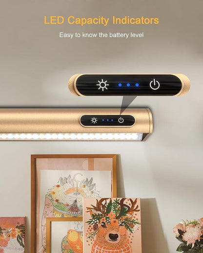 GOVSSING Picture Lights for Wall - 4000mAh Rechargeable Battery Wireless Picture Light with Remote, 3 Color Temps & Dimmable, 15.7” Rotatable Art Light, Memory & Timer Functions, Rose Gold