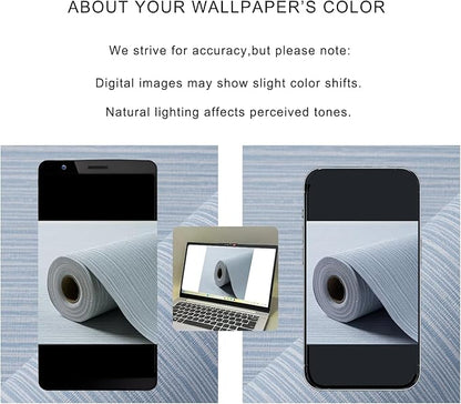 Grasscloth Textured Wallpaper Light Blue Peel and Stick 24inX393in Fabric Wall Paper Upgraded Thick Self-Adhesive Vinyl Contact Paper for Home Use