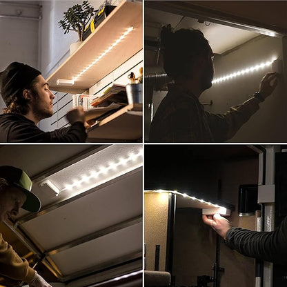 POWER PRACTICAL Luminoodle Under Cabinet Lighting – Click LED Light Strip for Shelves, Kitchen Cabinets, & Furniture, 3-Pack Includes Power Button & Tape Adhesive - Warm White (2700K)