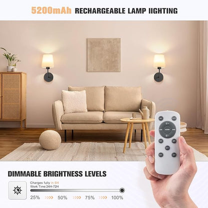 VOLISUN Battery Operated Wall Sconce Set of Two,Black Wireless Sconces Set of 2 Rechargeable,Battery Operated Wall Lights for Bedroom Living Room Hallway(9 Colors)
