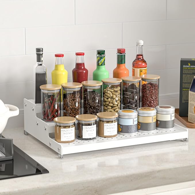 3-Tier Expandable Metal Spice Rack Organizer for Cabinet & Pantry, Adjustable 12.8-24