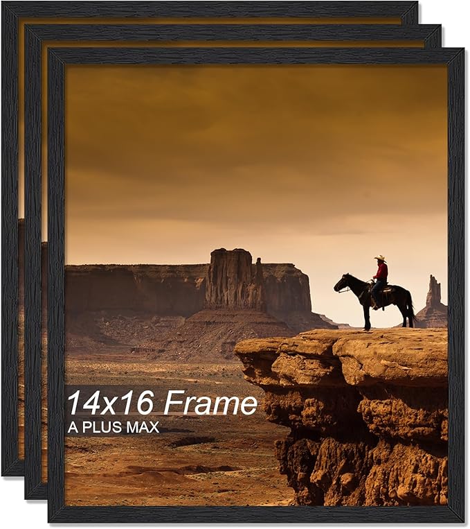 A PLUS MAX 14x16 Picture Frame Set of 3, Black Engineered Wood Frame for 14 x 16 Inch Picture Poster Photo, Light Weight 14 by 16 Frame with Wood-grain for Wall - 3 Pack/Black/14 x16