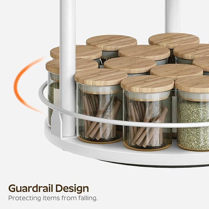Lazy Susan Organizer, Rotating Spice Rack, 3 Tier Spice Turntable Organizer, Industrial Turntable Spice Holder, for Kitchen Countertop and Cabinet, Compact and Versatile, White SR23WW