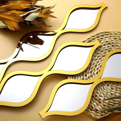 Yulejo 6 Pcs Acrylic Teardrop Mirror Decor - Narrow Wall Decor Boho Vintage Wall Art for Apartment Home Living Room Bathroom Bedroom Hallway (Gold Edge)