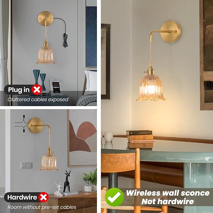 Battery Operated Wall Sconce Rechargeable,Wireless Wall Lamp with Adjustable Chain Retro Set of 2, Wall Light 12 Colors RGB with Dimmable Remote, Indoor Wall Lamp for Living Room Bedroom