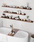 Axeman Oak Picture Ledge Shelf, 24 Inch Floating Shelves Set of 2, Solid Oak Wood Wall Shelves with Lip, Wall Decor Storage for Bedroom Living Room Bathroom Kitchen Nursery Photo Picture, Walnut