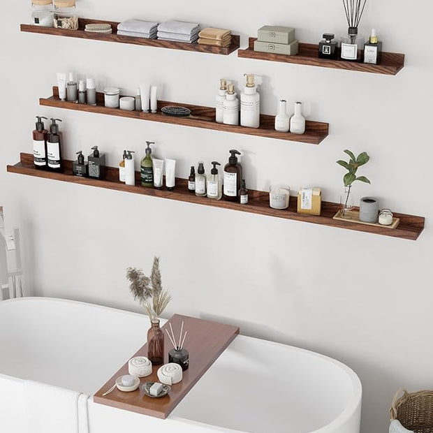 Axeman Oak Picture Ledge Shelf, 36 Inch Floating Shelves Set of 2, Solid Oak Wood Wall Shelves with Lip, Wall Decor Storage for Bedroom Living Room Bathroom Kitchen Nursery Photo Picture, Walnut