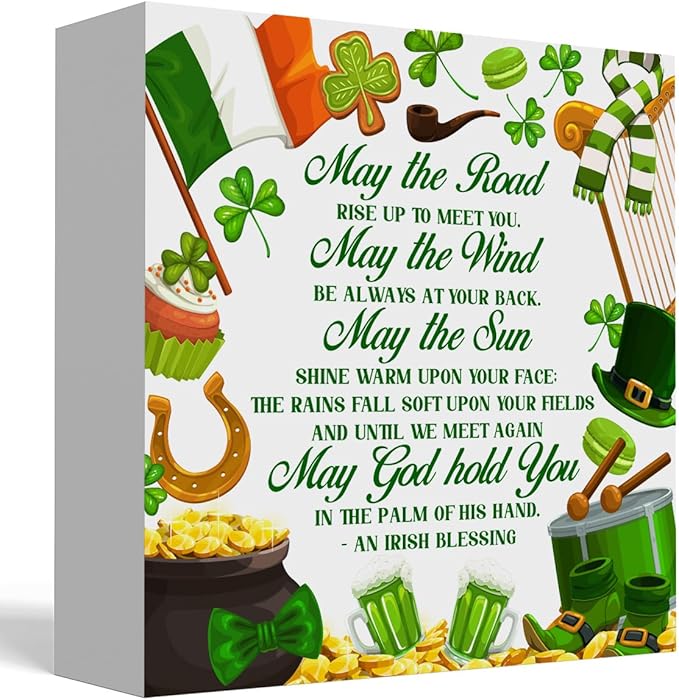 Irish Blessing decor St Patricks Day decorations Rustic Wood Sign Home Tabletop Desk Shelf Decor St Patrick's Day Decorations 5 X 5 Inches