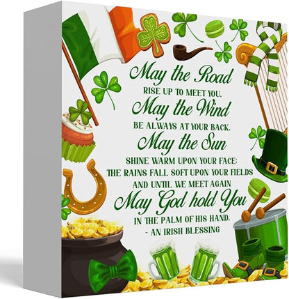 Irish Blessing decor St Patricks Day decorations Rustic Wood Sign Home Tabletop Desk Shelf Decor St Patrick's Day Decorations 5 X 5 Inches