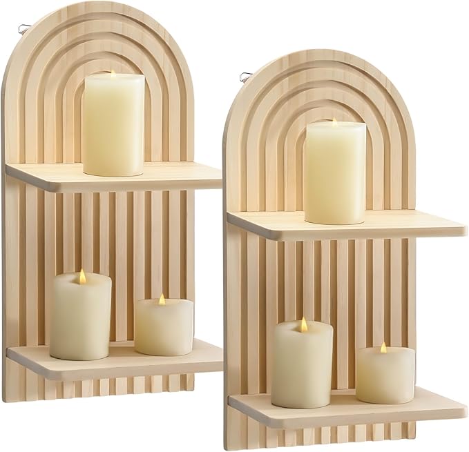 Tatuo 2 Pieces Boho Wall Shelf Decor Floating Shelves for Wall Wooden Hanging Holder for Living Room Bathroom Bedroom Office Nursery Decoration(Rainbow)