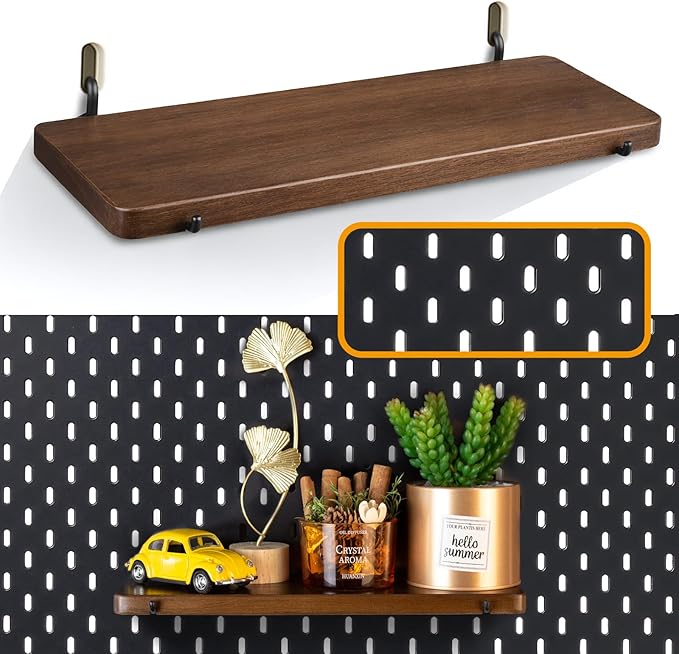 Walnut Color Pegboard Shelf, Pegboard Accessories, Wooden Pegboard Shelves with Pegboard Hooks, Compatible with IKEA Skadis Pegboard
