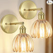 Hardwired Wall Sconces Set of Two, Vintage Wall Lights with Amber Tulip Glass Lampshade, Gold Wall Lamps for Bedroom Bedside Stairway Bathroom Living Room (Bulbs Not Included, Not Battery Powered)