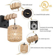 Rattan Boho Wall Sconces Set of Two, Hardwired Hand-Woven Farmhouse Wall Lamps with Wooden Arm & On/Off Dimmable Switch,Large Rustic Indoor Wall Mount Light Fixtures for Bedroom Nursery Bathroom