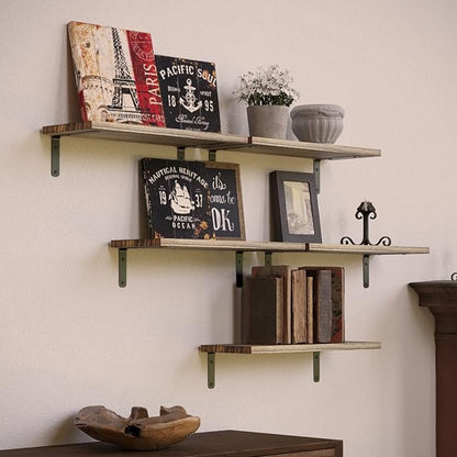 RICHER HOUSE Rustic Wood Shelves Set of 5, Farmhouse Style Floating Shelf for Wall Décor, Hanging Shelves for Bathroom, Bedroom, Storage, Kitchen, Living Room - Carbonized Black
