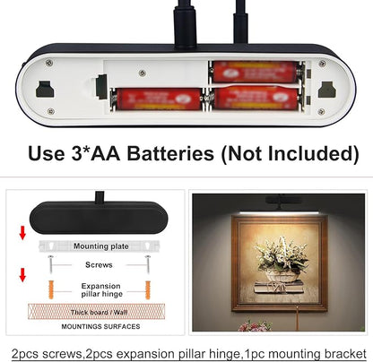 Picture Light,3AA Battery Art Lights for Paintings,Wireless Wall Lighting,Remote Control Accent Light with Timer and Dimmable for Frame,Portrait,Dartboard-Black
