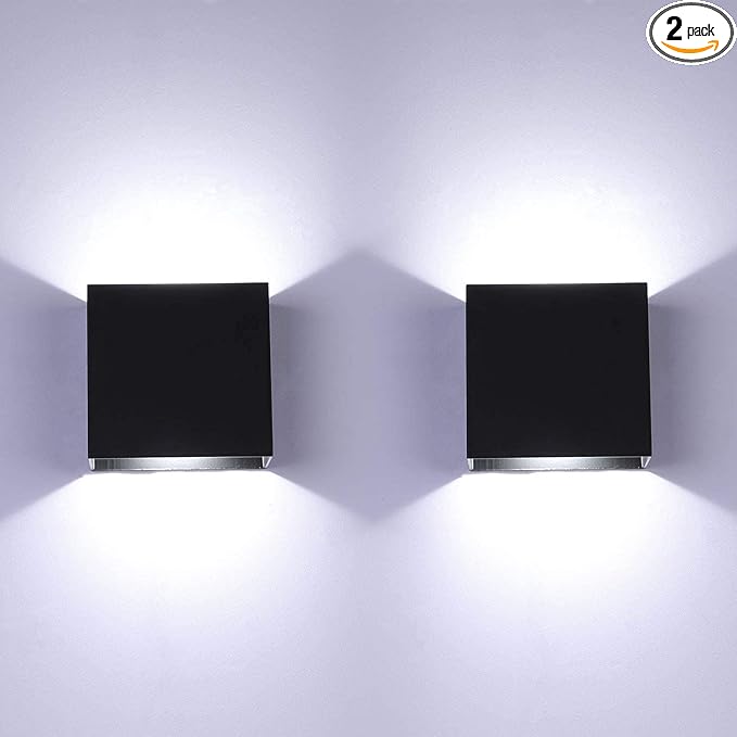 Lightess 2 Pack LED Wall Sconce Mini 10W Hardwired, Modern Wall Lamp Black Up Down Wall Mount Lights Mini Metal for Living Room Hallway Bedroom Decor, Cool White, O1186TP