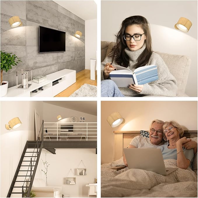Koopala LED Sconces, Wall Mounted Lamps with Rechargeable Battery Operated USB Port 3 Color Temperatures & 3 Brightness Levels 360°Rotate Magnetic Ball, Cordless Lights for Reading Bedside