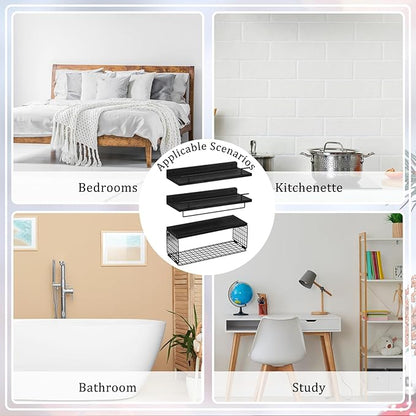 Floating Shelves for Wall, Wood Bookcases, Decor for Kitchen| Farmhouse| Bedroom| Laundry Room| Living Room| Bathroom, Hanging Storage - Black