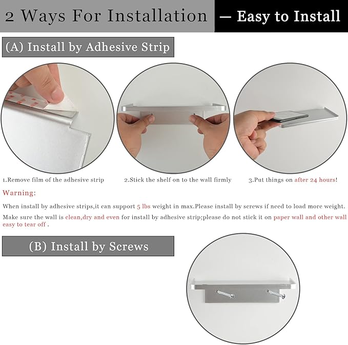 Acrylic Floating Wall Shelves - Small Stick-on Wall Mounted Phone Shelf Holder Wipes Rack Smart Speaker Shelf for Bathroom,Kitchen,Toilet,Bedroom,Office - Translucent