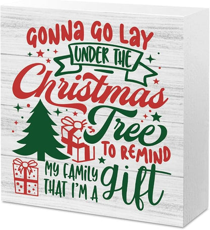 Christmas Decor Christmas Sign Decorations for Home Gonna Go Lay Under The Xmas Sign for Home Office Desk Table Cubicle Shelf Xmas Desk Accessories 5 x 5 inch