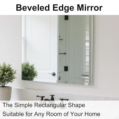 Ruomeng Wall Mirror Bathroom Mirrors for Wall 40" x 30", Frameless Rectangle Mirror with Beveled Edge Wall Mounted Mirror for Vanity and Entryway