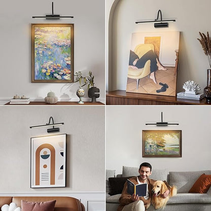 JOOSENLUX 16" Dimmable Picture Light, LED, Battery Operated, Wireless, Adjustable Arm, Remote Controlled, Rechargeable, Wall-Mounted, Modern & Stylish - Ideal for Gallery, Library, and Photo Display