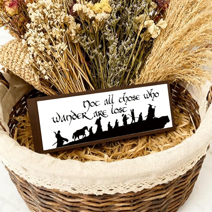 Not All Who Wonders are Lost Sign, Aesthetic Wooden Table Signs, Farmhouse Framed Wood Sign, Decorative Wooden Plaque, Home Office Decor, Shelf Table Decoration, Encouragement Gift for Women Men