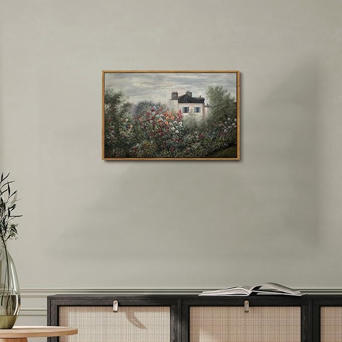 OIQArtOIQ Vintage Landscape Canvas Wall Art Framed Natural Scenery Painting Artwork Prints France Country Wilderness Farmhouse Decor Pictures Kitchen Bedroom Living Room Bathroom