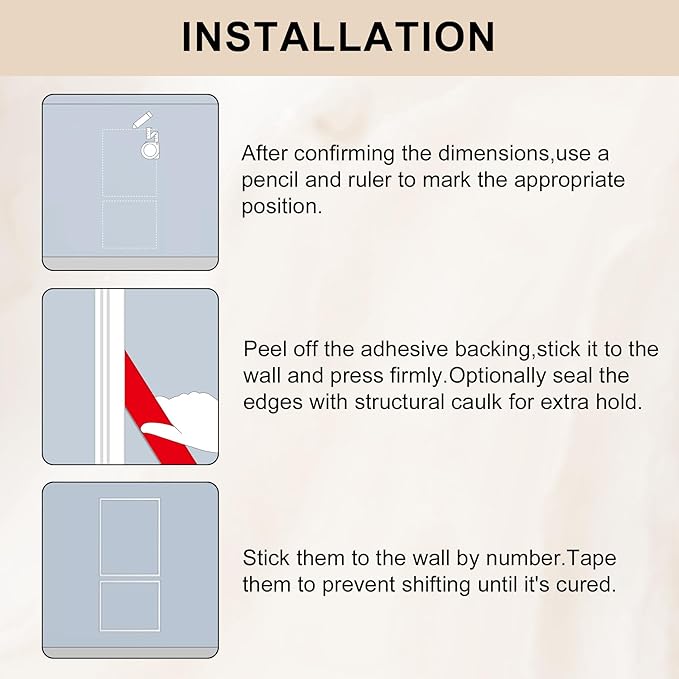 2 Set of 16" x 16" and 16" x 24" Pre-Cut Accent Wall Molding Trim Kit, Peel and Stick Premade Wainscoting Panels for Interior Decoration, Ready to Assemble Chair Rail Moulding