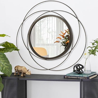 Circle Mirror for Wall with Iron Metal Wire Frame Wall-Mounted Mirror for Home Decor Living Room Bedroom Bathroom Entryway Large Brass 24" x 24"