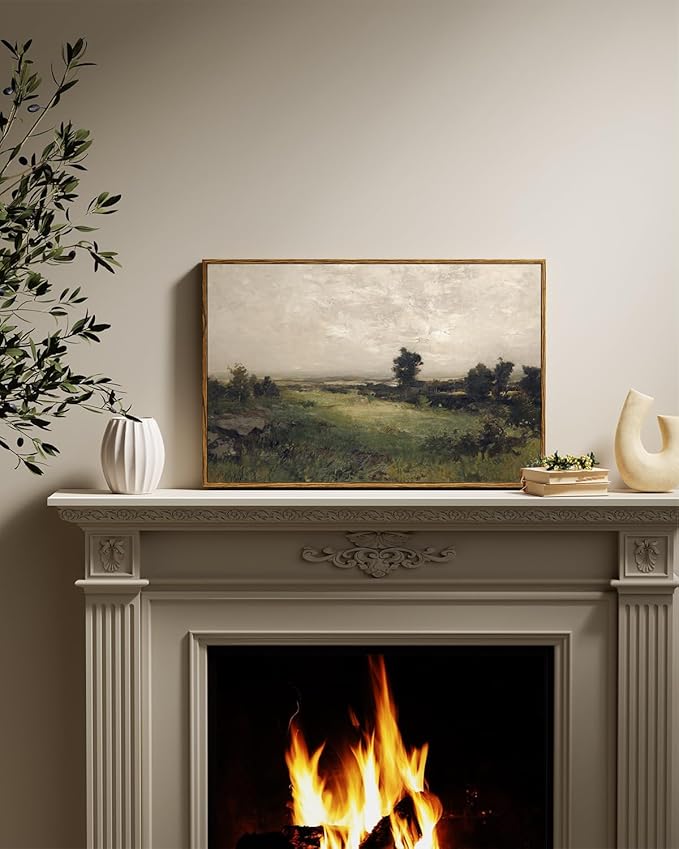 InSimSea Framed Canvas Wall Art Vintage Decor, Landscape Wall Art Room Decor, Large Classical Scenery Valley Grassland Paintings Wall Decor, Home Decor for Living Room Bedroom Office, 16