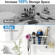 Hair Tool Organizer, 2026 Upgraded 3-in-1 Universal Hair Dryer Holder, Adjustable Height Metal Blow Dryer Holder Wall Mounted/Over Cabinet Door, Bathroom Organizer and Storage(White)