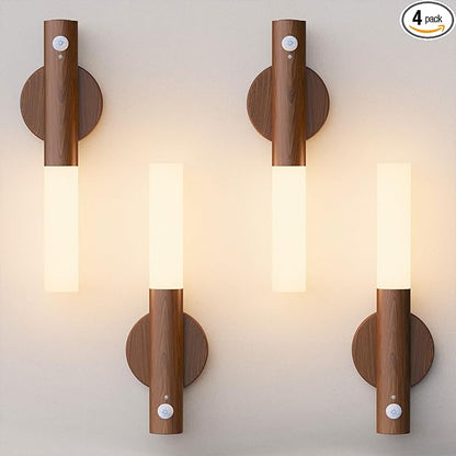 Rechargeable Motion Sensor Night Lights - 2200mAh Battery Operated Wall Sconces, Wireless Wall Lights Sconce, Magnetic Portable Hallway Light for Picture Stair Cabinet, 3000K 4 Pack