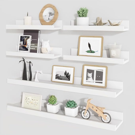 Axeman Picture Ledge Shelf, Floating Shelves for Wall Decor Storage Set of 6, 24 inch Floating Wall Mounted Shelves, Shelves with Lip for Living Room, Bedroom, Nursery, Bathroom, Kitchen, White