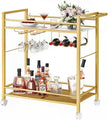 Bar Cart,Home Bar Serving Cart with Storage Shelves, 2 Tier Rolling Beverage Cart with Wheels, Modern Wine Cart with Wine Rack and Glass Holder for Kitchen, Living Room,Dinning Room,Gold