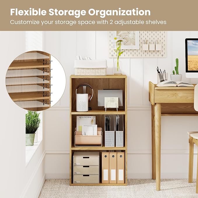 Giantex 3 Shelf Bookcase, Modern Bookshelf Cube Storage Organizer, Open Storage Cabinet Multi-Functional Home Office Bedroom Furniture Display Bookcases, Natural