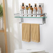 Bathroom Shelves with Towel Holder Rustproof 15.7'' Tempered Glass Shelf with Rails Wall Mounted Stainless Steel, Polished Chrome Decorative